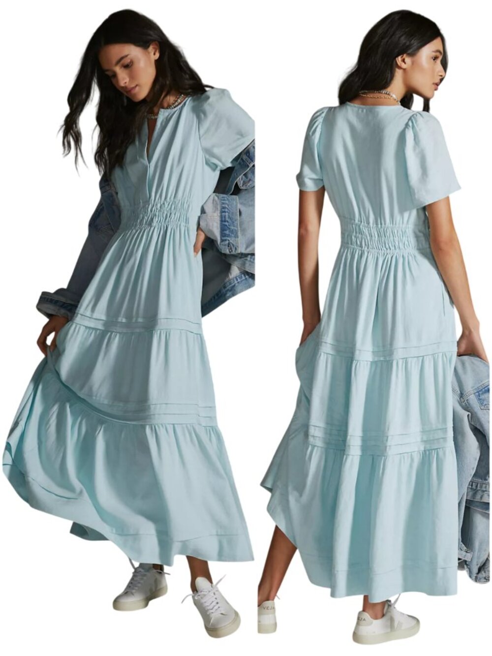 Anthropologie The Somerset Maxi Dress Linen Edition light blue size XS